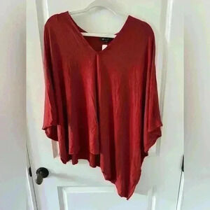 Yanak Double Edged V Neck Poncho Top ~ One Size ~ Rust ~ NWT!